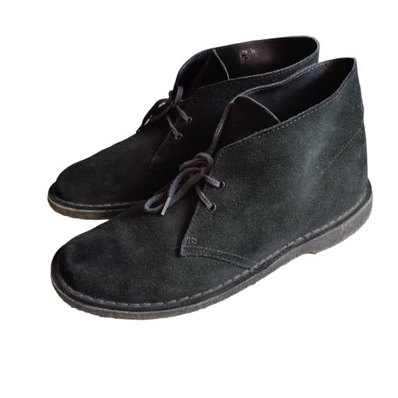 Clarks Originals Desert Chukka Boot Men Sz 10 Black Suede Natural Crepe Gum Sole - Picture 1 of 12